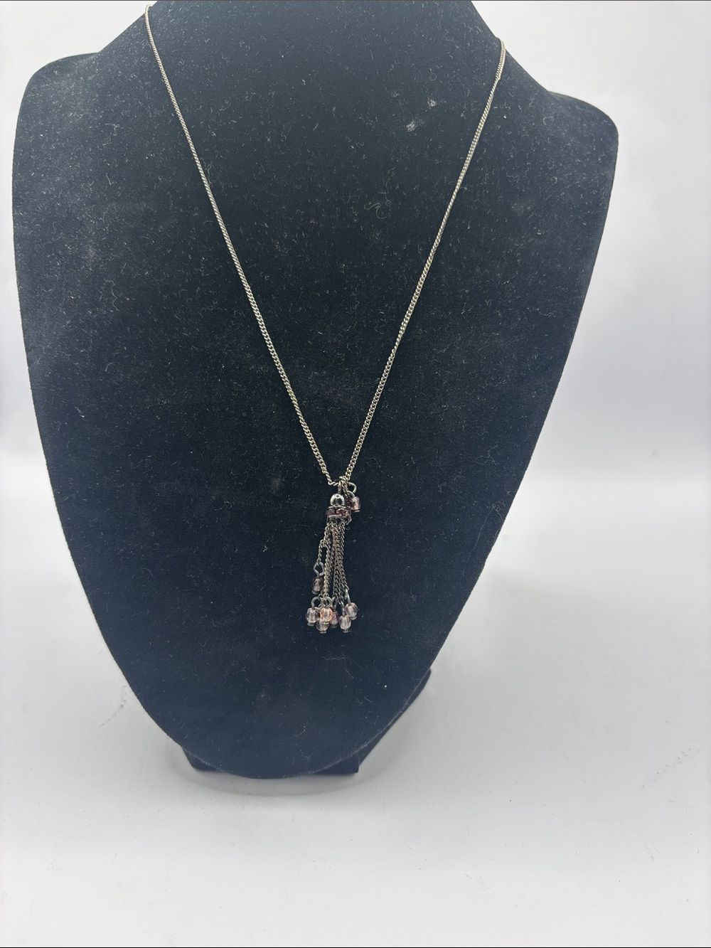 1928 Silver-Tone Tassel Necklace with Pale Pink Beads